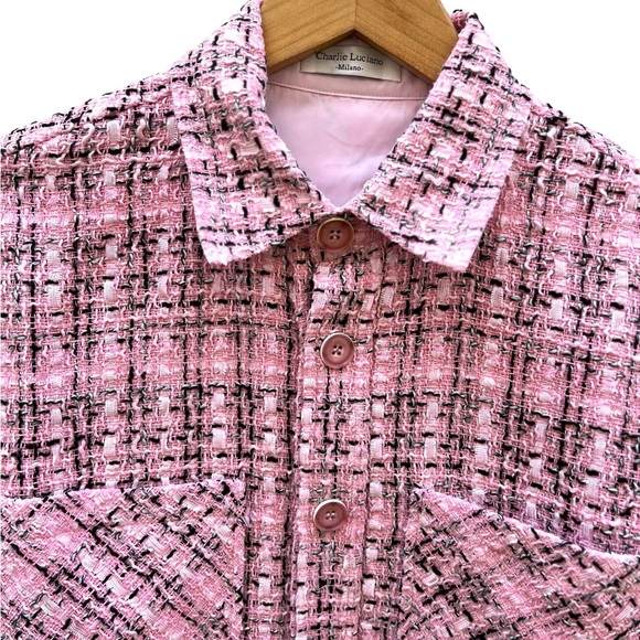 Charlie Luciano Milano Tweed Shirt Jacket Pink Size Small - Picture 6 of 16